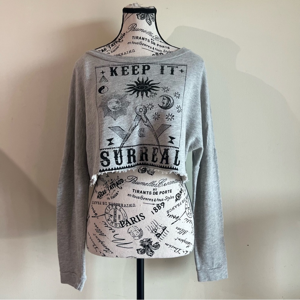 Whimsical sun and moon  long sleeves crop sweatshirt top